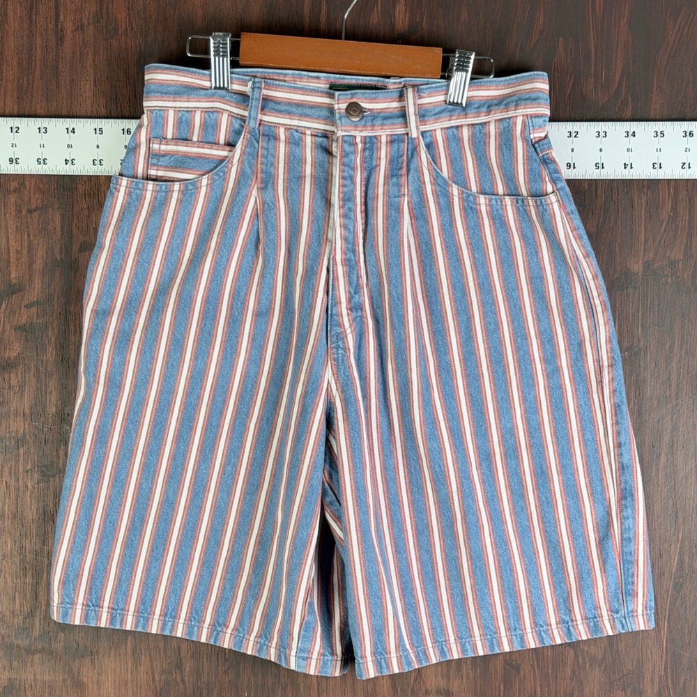 Willow Bend Vintage 90s Striped Denim Shorts Womens 8 Blue Red White Made in USA